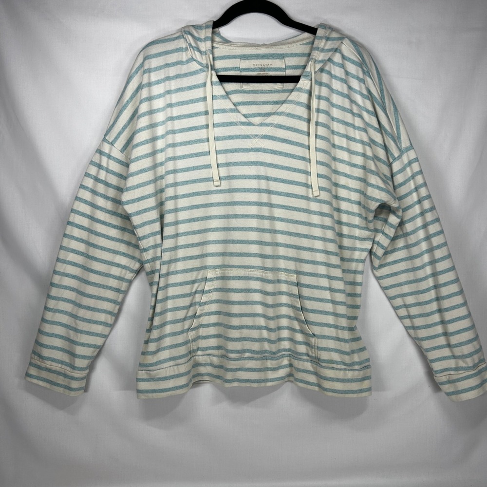 Coastal Sonoma Goods For Life Blue and White Striped Hoodie L